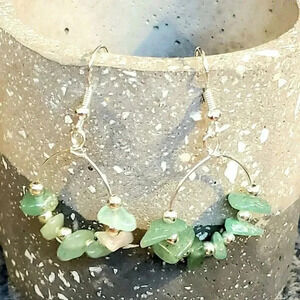 Handcrafted Baroque Green Agate Gemstone Sterling Silver Plated Beads Earrings